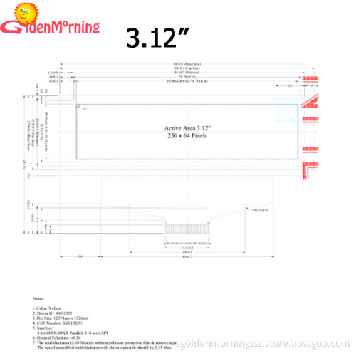 3.12" oled display module, blue color